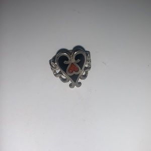 925 silver heart with black and red